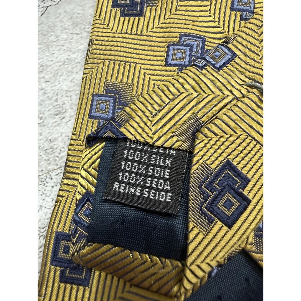 Baradello 100%‎ Silk Tie Mens One Size Gold Geometric Jacquard Pointed Necktie